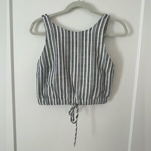 NWT Charcoal Gray Striped Cropped Tank Top with Drawstring Waist